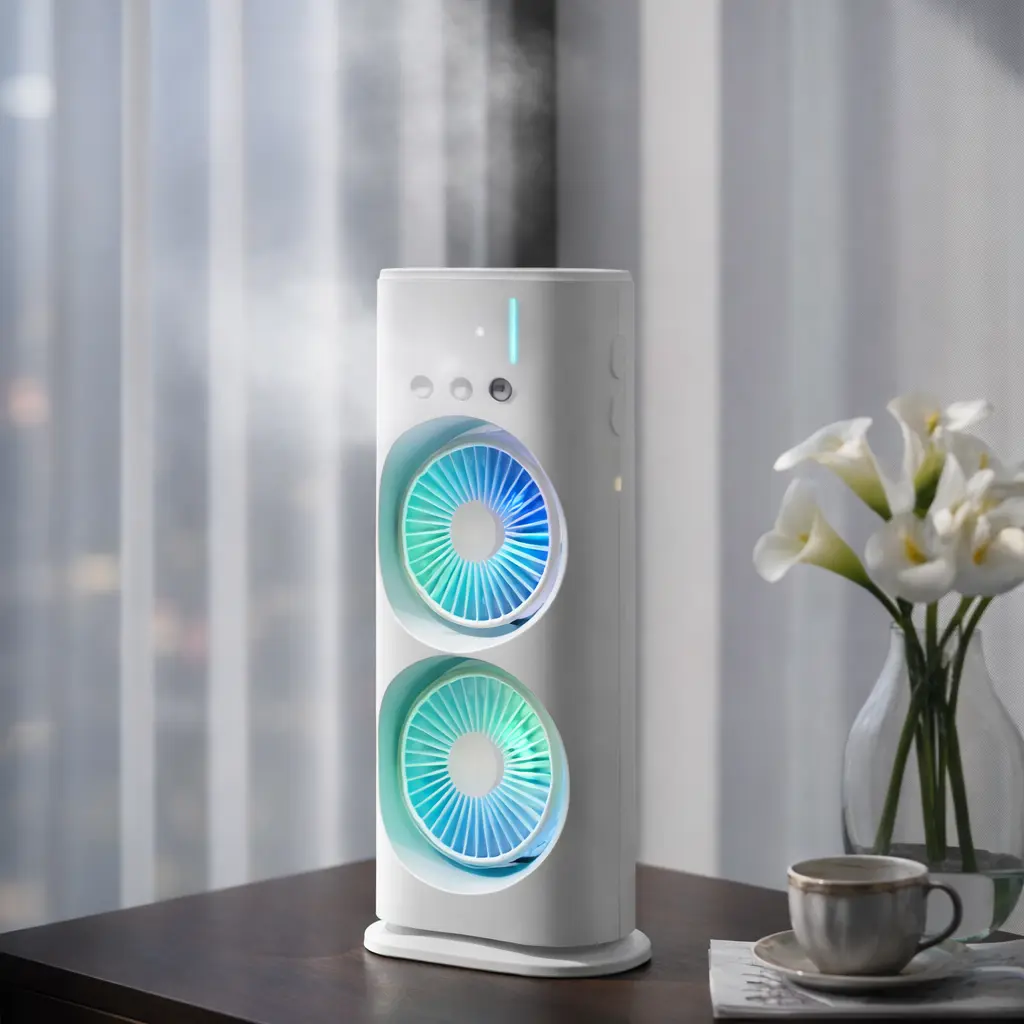 Original Personal Fountain Air Cooler Fan, Three-Hole Spray Charging, 7-Color LED Lights for Summer Heat Relief