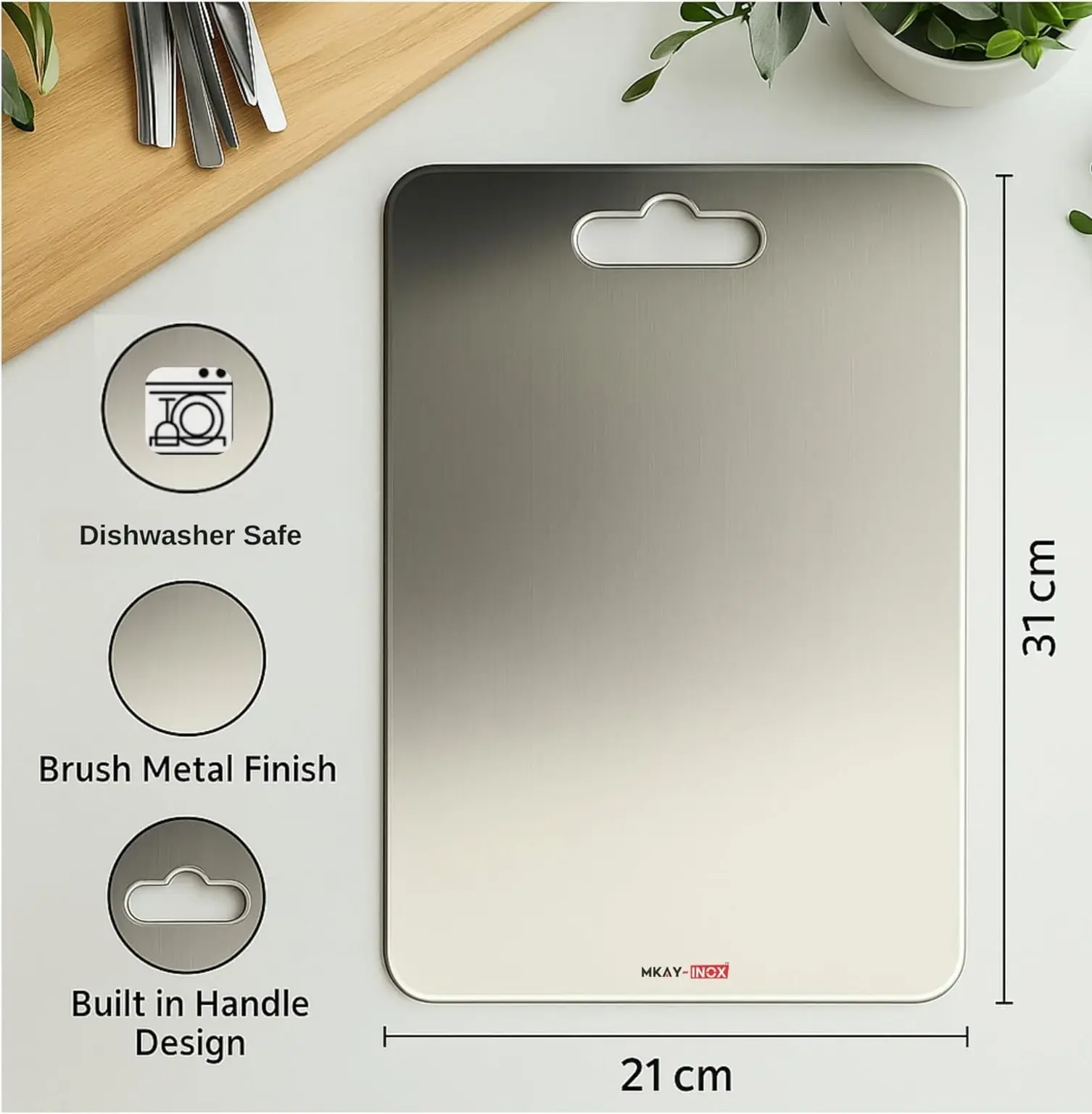 Stainless Steel Vegetable & Fruit Cutting Chopping Board (31×20 Cm / 1 Pc)